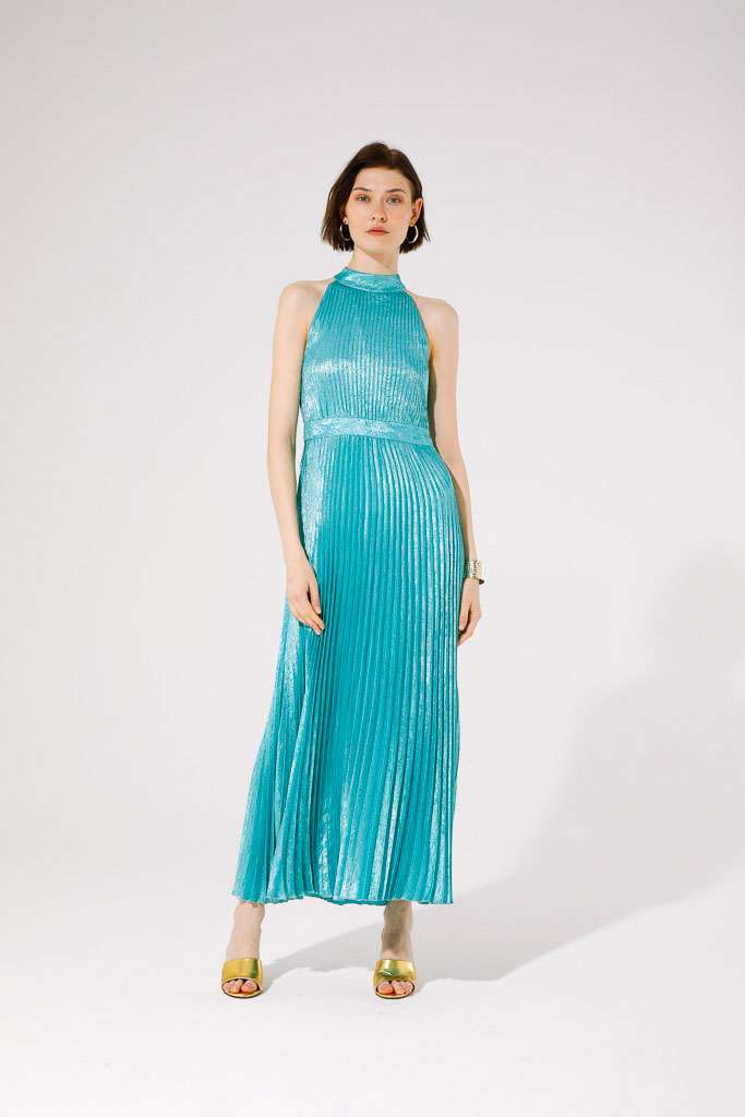 GoaGoa Turquoise Laminated Pleated Dress