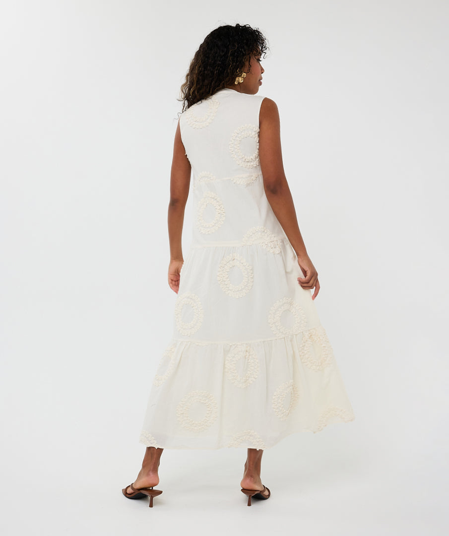 Esqualo Light Sand Dress With Flower Embroidery
