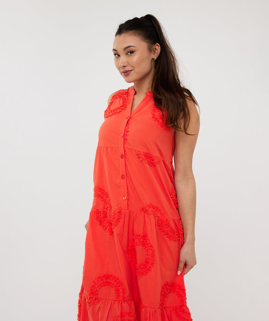 Esqualo Orange Dress With Flower Embroidery