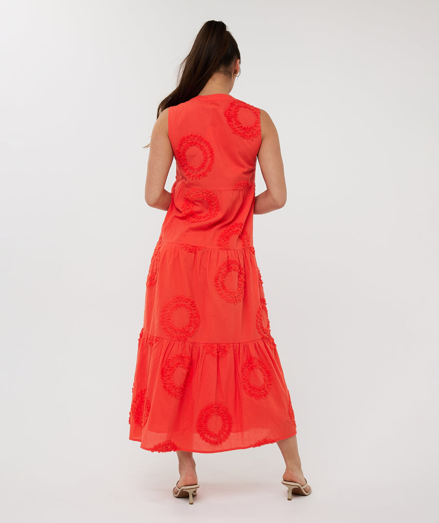 Esqualo Orange Dress With Flower Embroidery