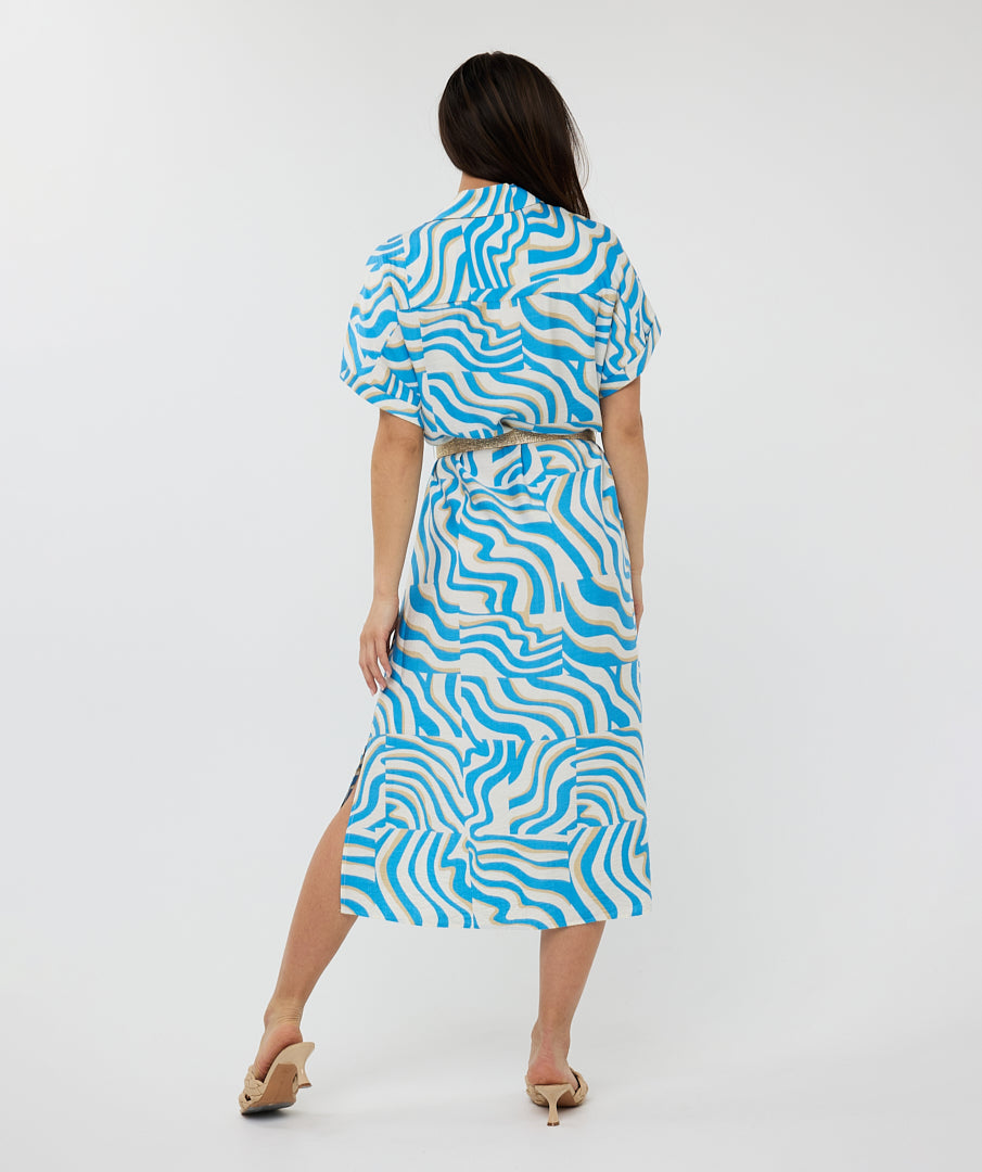 Esqualo Belted Blue Zebra Print Dress
