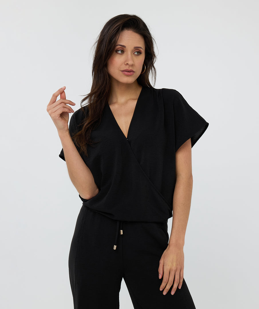 Esqualo Black Wrap Style Top