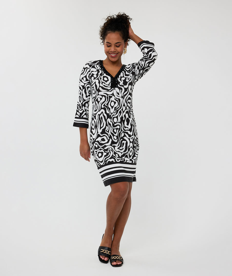 Esqualo Monochrome Disco Beaded Dress