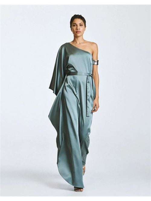 Access Fashion 63-5500-207 Teal One Shoulder Satin Jumpsuit