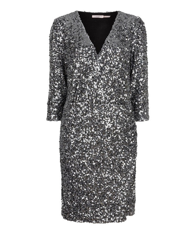 Esqualo V Neck Grey/Silver Sequin Dress