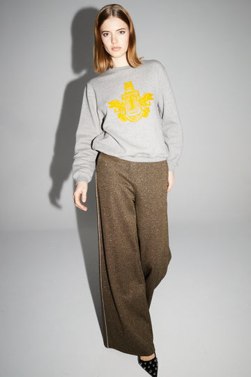 IMPREVU Grey Yellow Decorative Sweatshirt