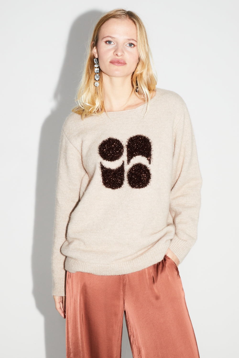 IMPREVU Maille Lurex Beige Sweater