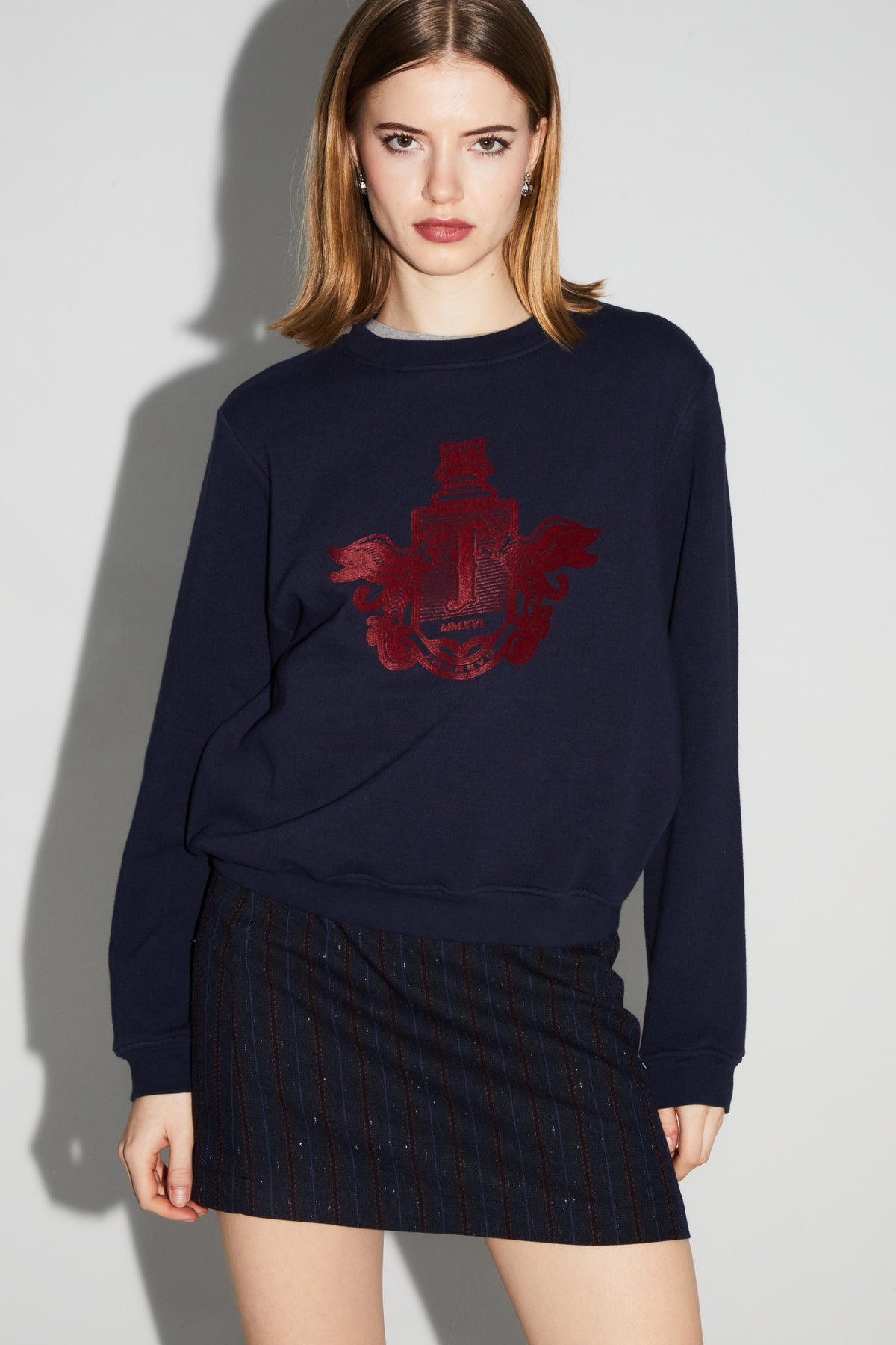 IMPREVU Navy/Bordeaux Decorative Sweatshirt