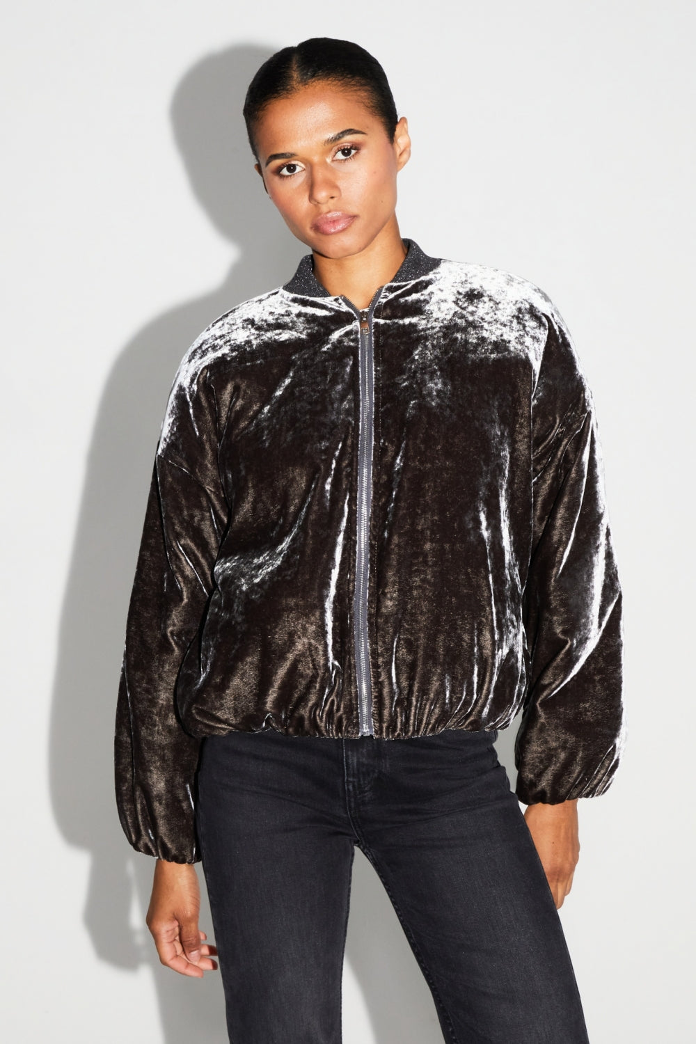 IMPREVU Nicky Grey Marbled Velvet Bomber
