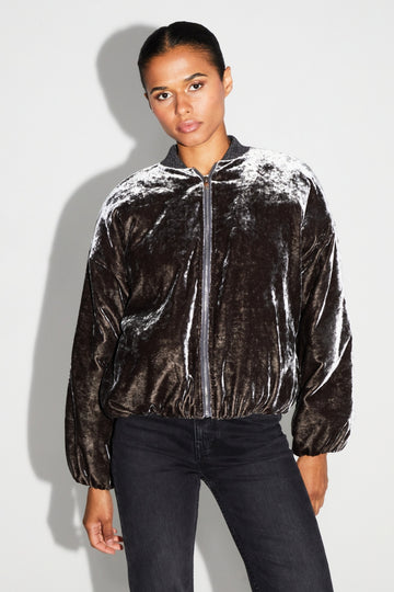 IMPREVU Nicky Grey Marbled Velvet Bomber
