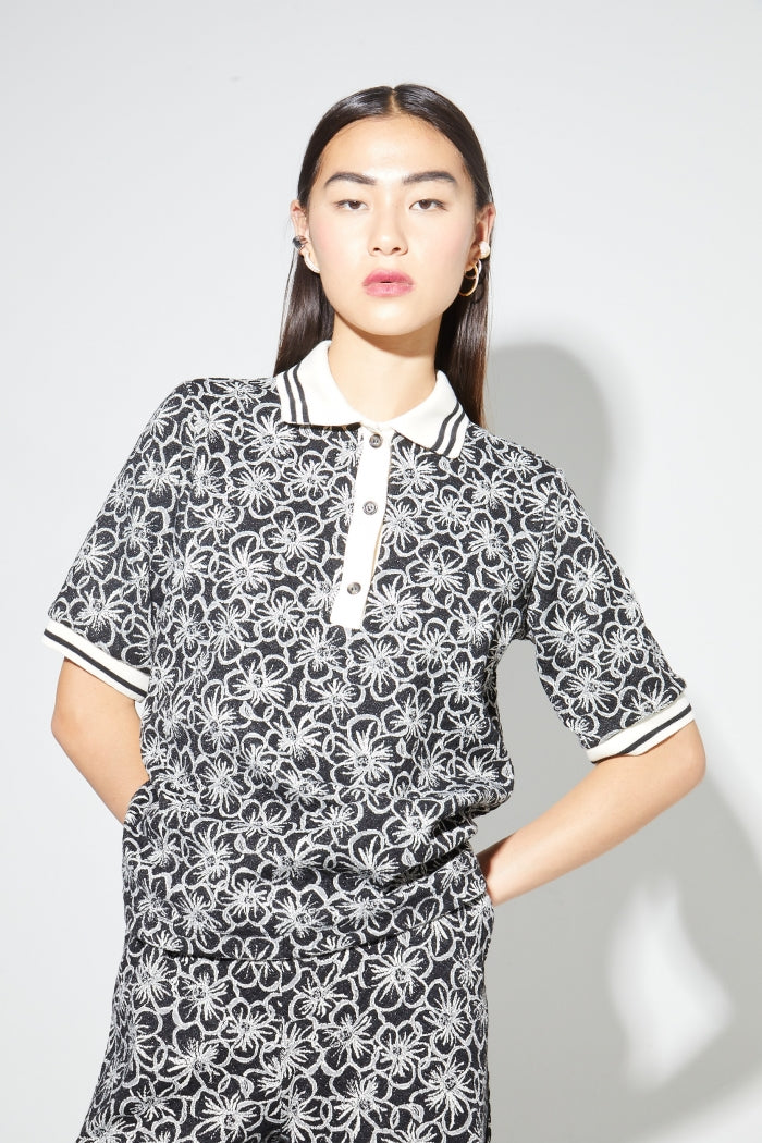 IMPREVU Panama Flower Black Polo Shirt