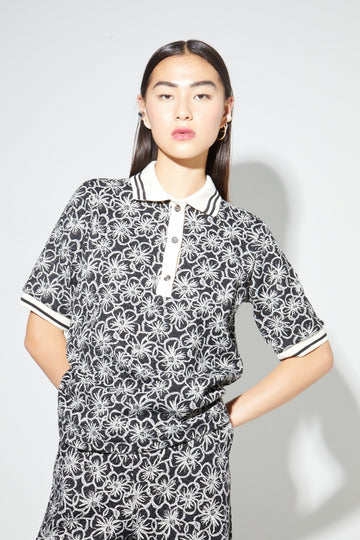 IMPREVU Panama Flower Black Polo Shirt