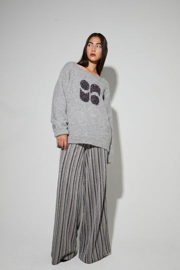 IMPREVU Silver Light Grey Stripes Charlie Tricot Trousers