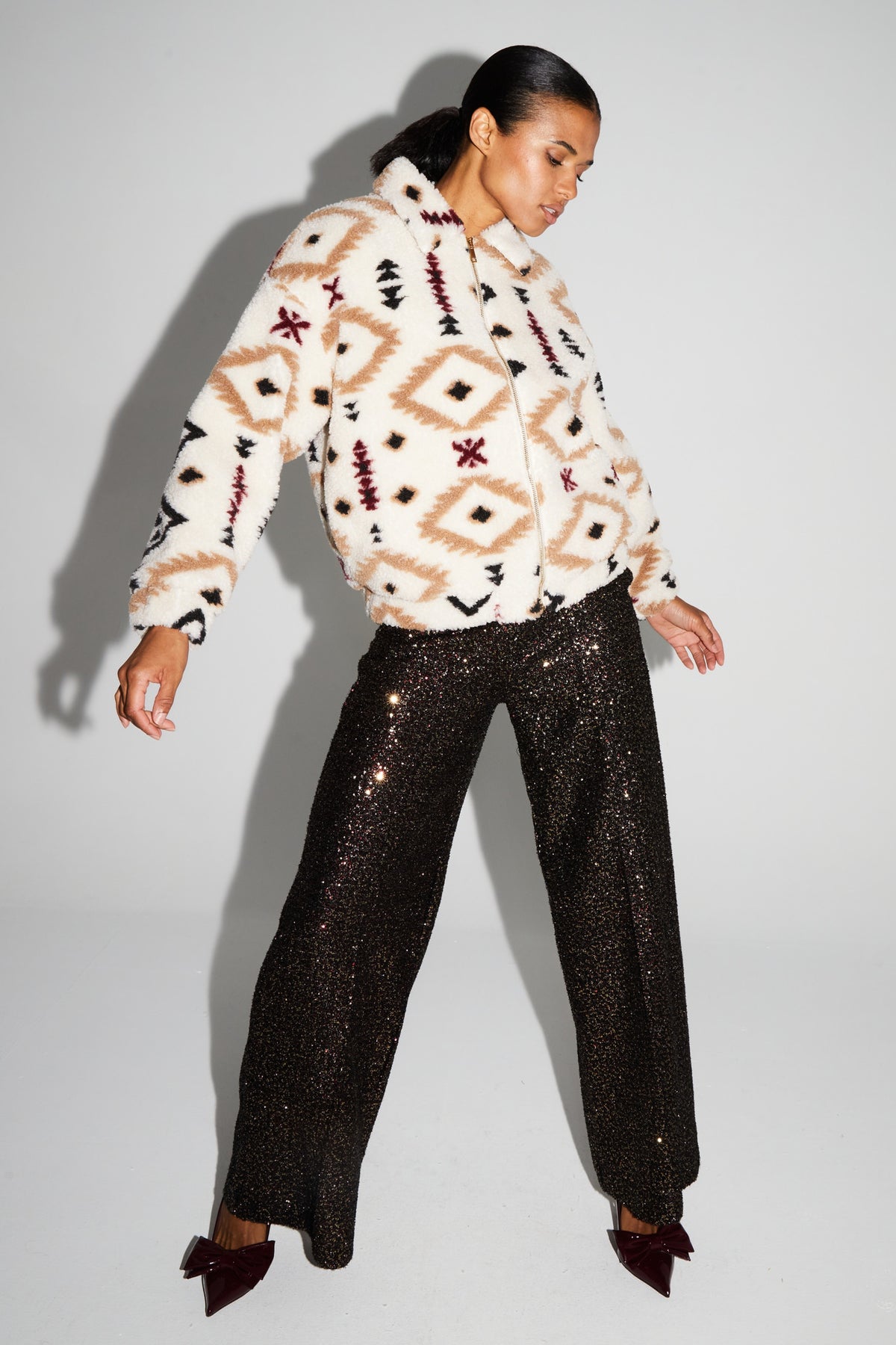 IMPREVU White Teddy Printed Ethnic Jacket