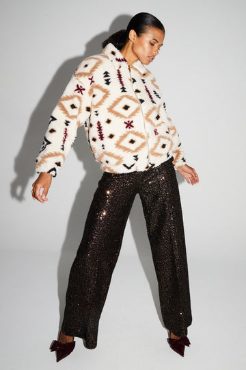 IMPREVU White Teddy Printed Ethnic Jacket