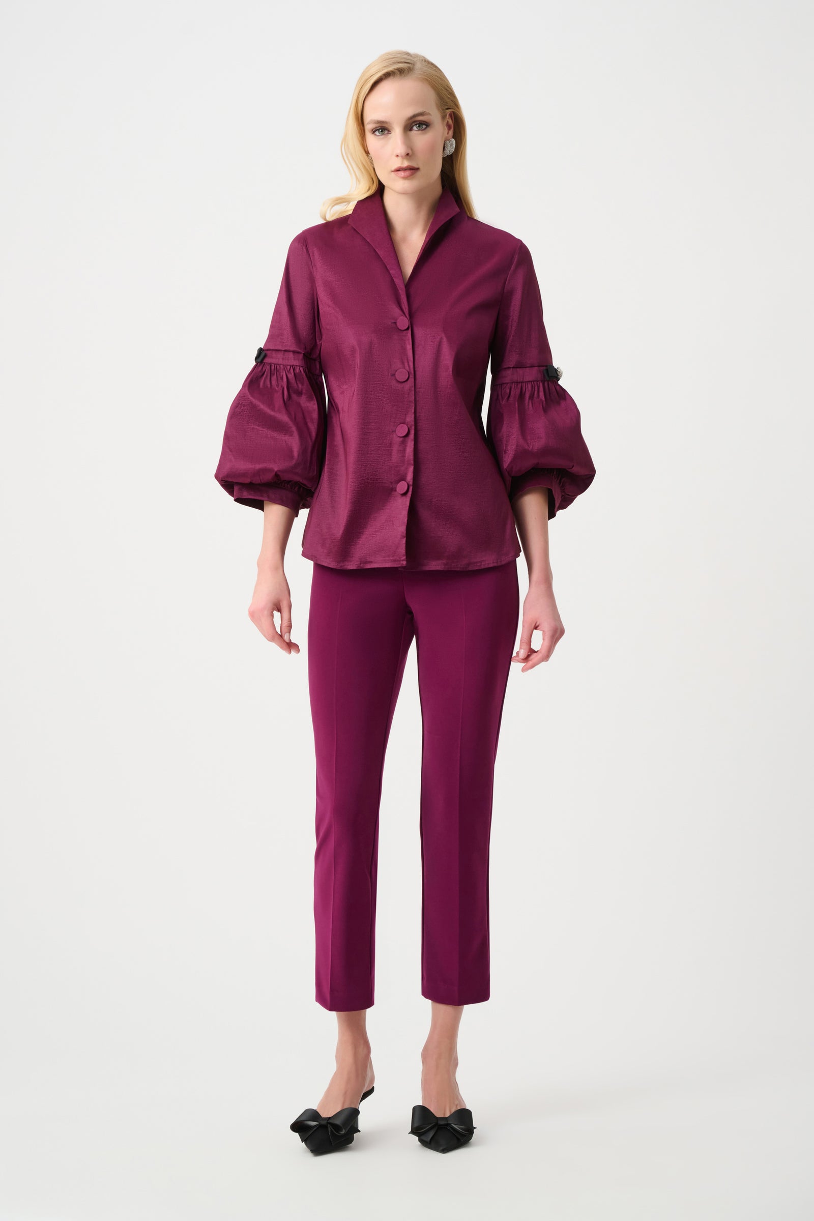 Joseph -Ribkoff Berry Burst Signature | Stretch Taffeta Fitted Blouse With Rhinestone Buttons