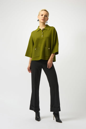 Joseph Ribkoff Artichoke Sweater Knit Boxy Pullover With Polo Collar