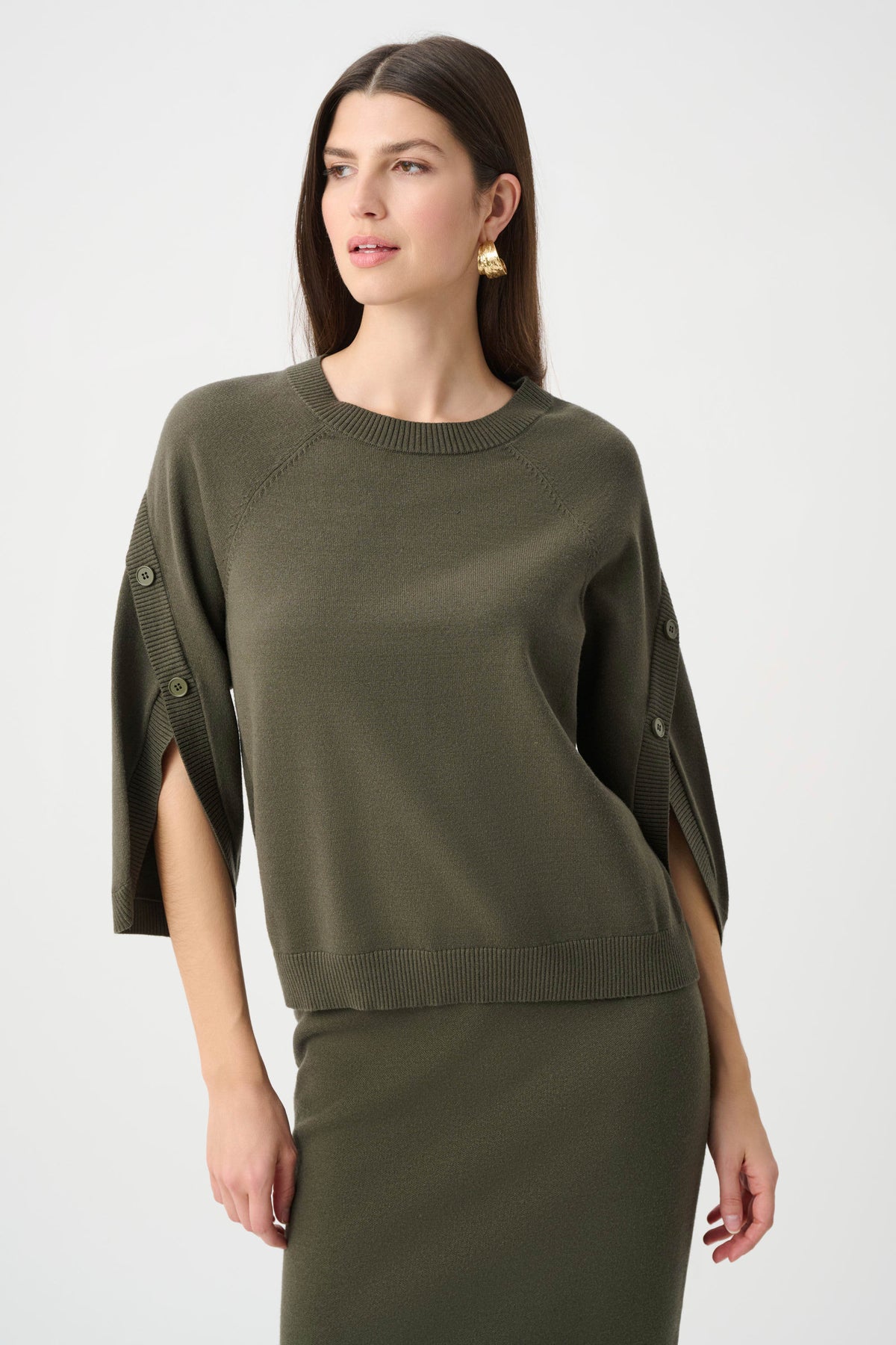 Joseph Ribkoff Avacado Brushed Viscose And Nylon Knit Tulip Sleeve Sweater