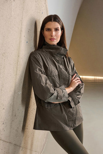 Joseph Ribkoff Avocado Nylon Mock-Neck Embellished Jacket