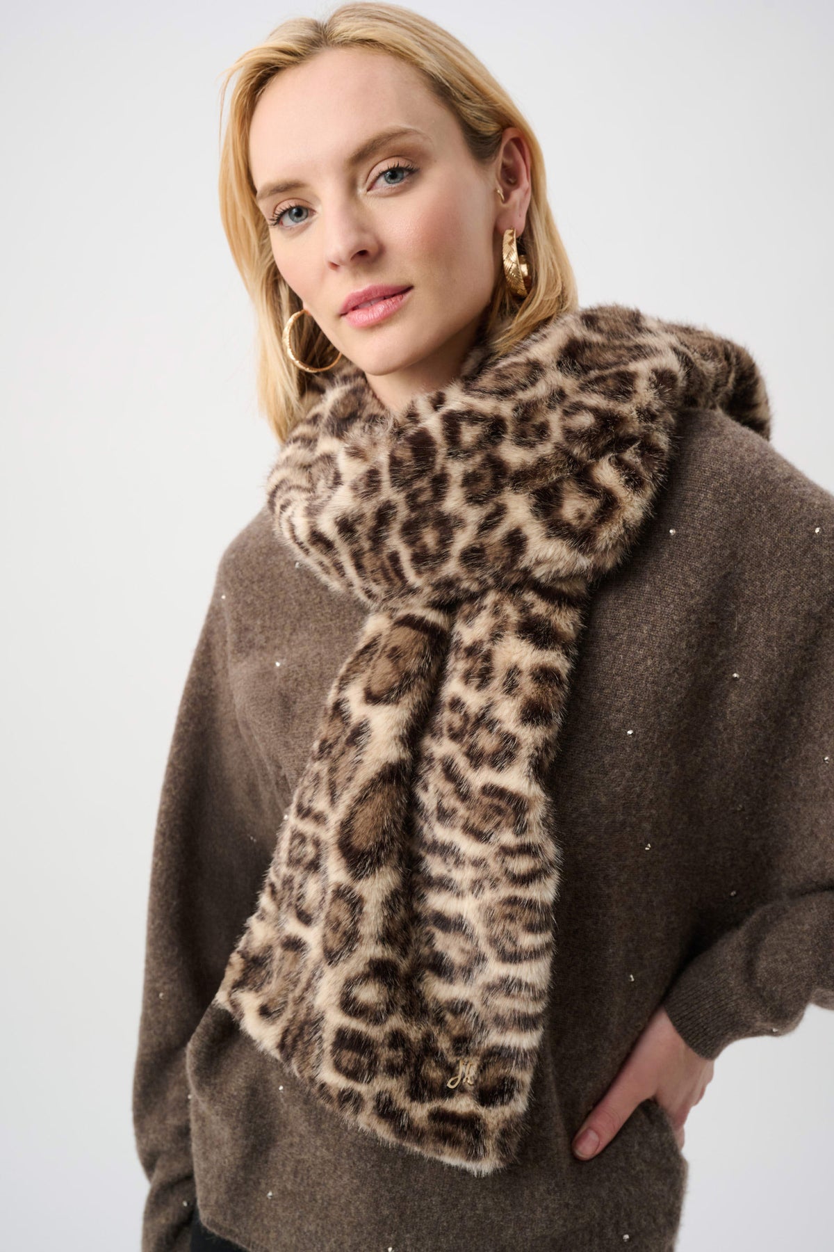 Joseph Ribkoff Beige/Multi Faux Fur Leopard Print Scarf