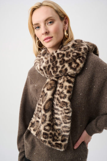 Joseph Ribkoff Beige/Multi Faux Fur Leopard Print Scarf