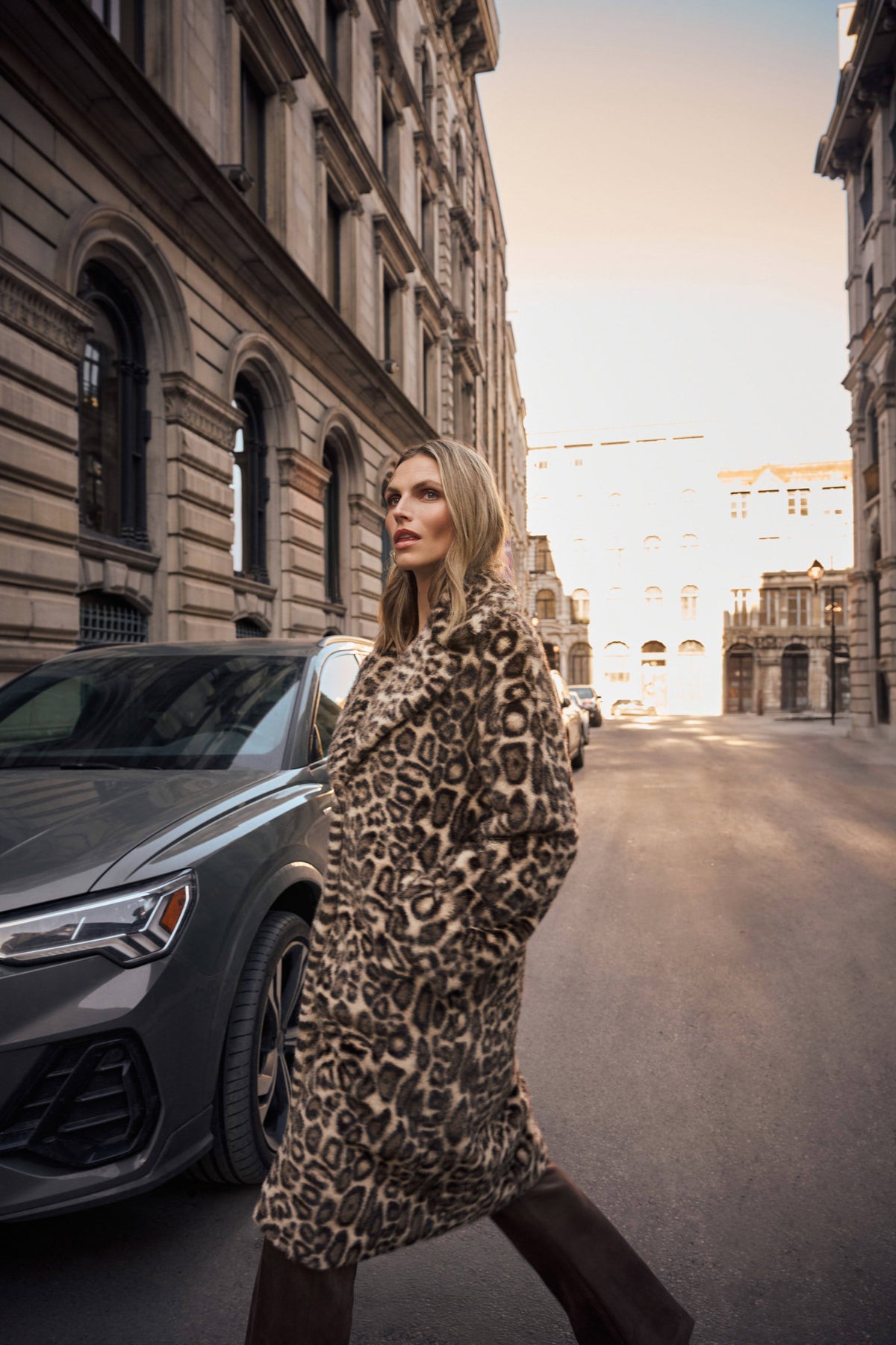 Joseph Ribkoff Beige/Multi Faux Fur Leopard Print Straight Coat