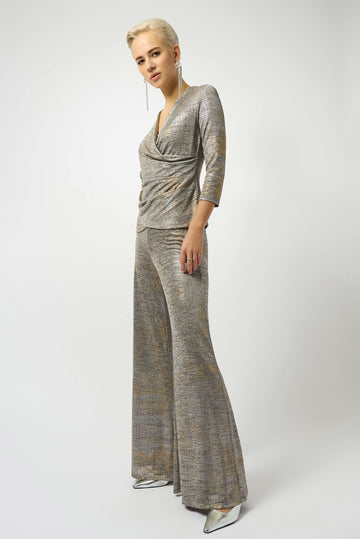 Joseph Ribkoff Beige/Multi Foiled Mélange Knit Wrap Top