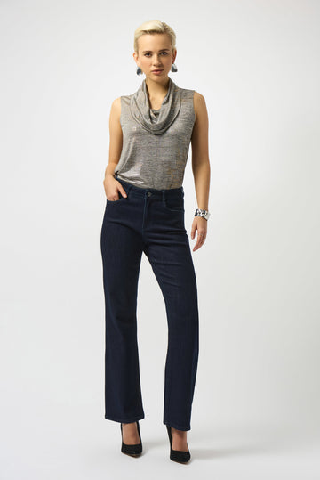 Joseph Ribkoff Beige/Multi Foiled Melange Knit Sleeveless Top