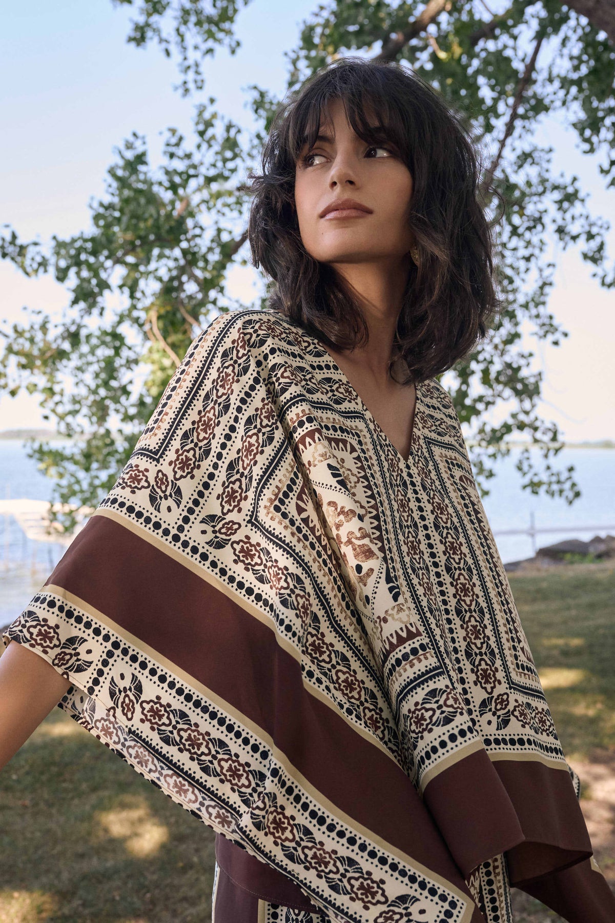 Joseph Ribkoff Beige/Multi Georgette Printed Poncho Top