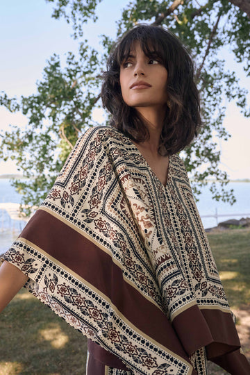 Joseph Ribkoff Beige/Multi Georgette Printed Poncho Top