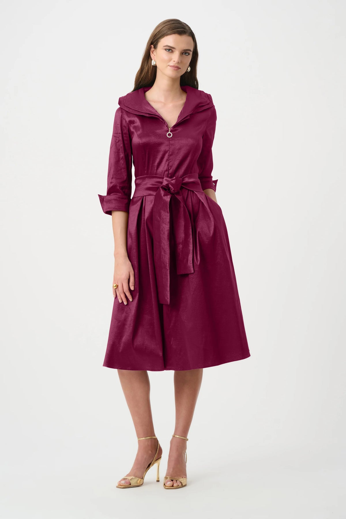 Joseph Ribkoff Berry Burst Signature | Stretch Taffeta Fit And Flare Dress With Lapel Collar