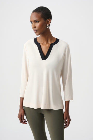 Joseph Ribkoff Birch/Avocado Silky Knit Color Block Straight Top