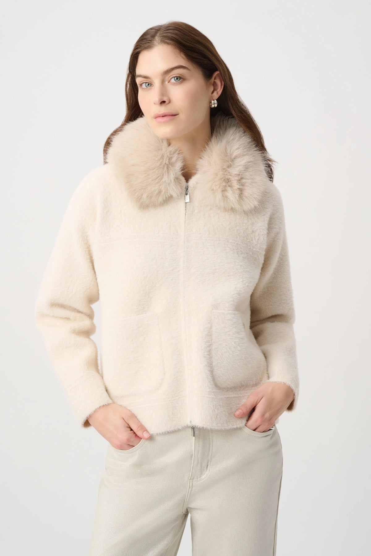 Joseph Ribkoff Birch Detachable Faux Fur Collar Jacket