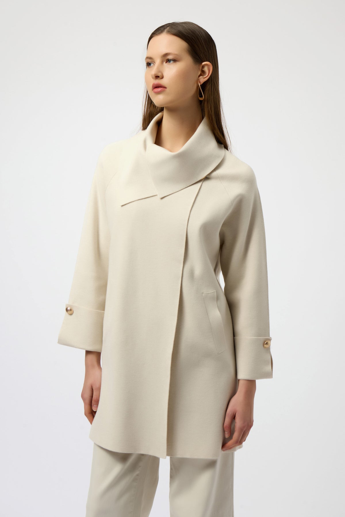 Joseph Ribkoff Birch Melange Sweater Knit Coat with Overlap Collar