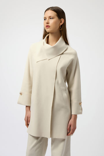 Joseph Ribkoff Birch Melange Sweater Knit Coat with Overlap Collar