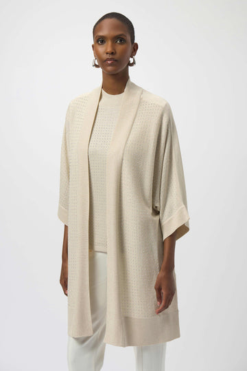 Joseph Ribkoff Birch/Silver Sweater Knit Cover-Up with Iron-On Detail