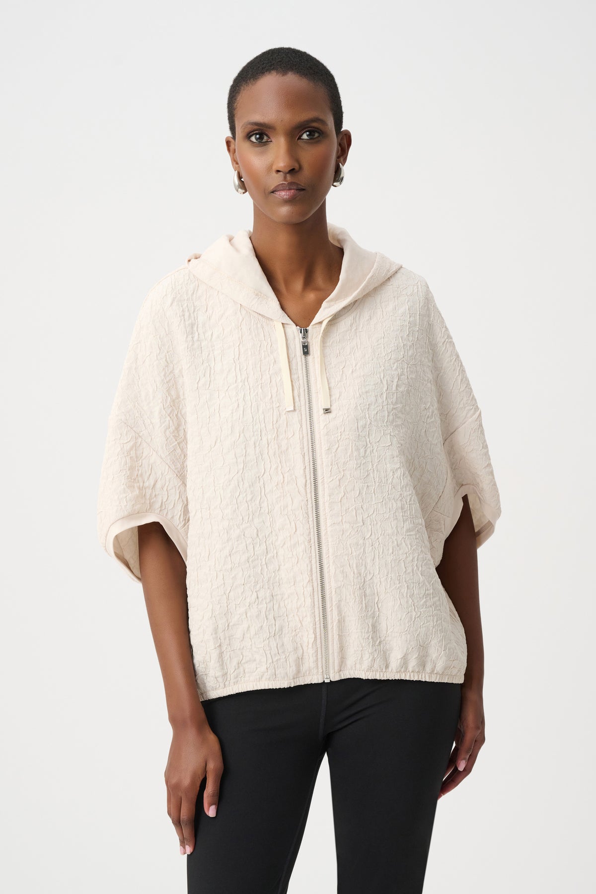 Joseph Ribkoff Birch Textured Jacquard Hooded Zipped Jacket