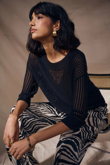 Joseph Ribkoff Black Acrylic Blend Open Stitch Sweater