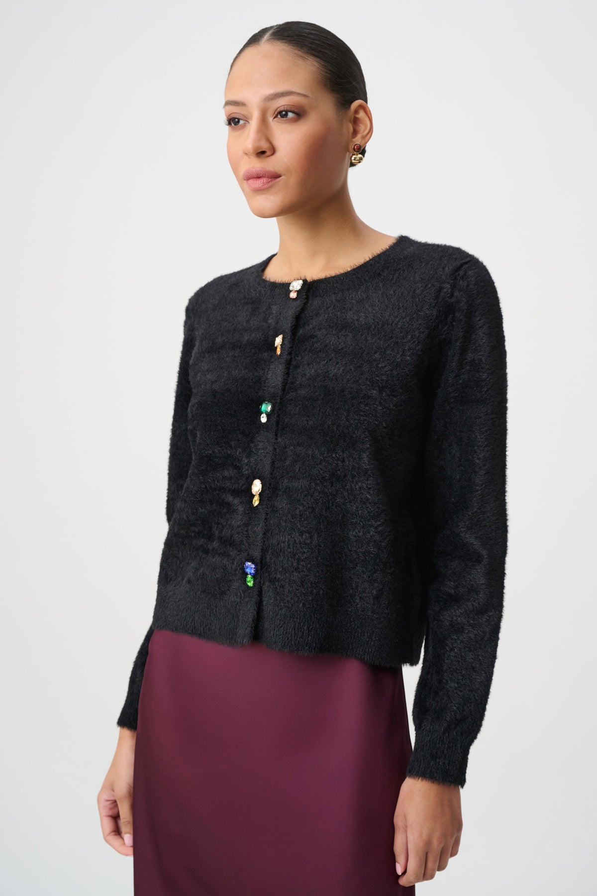 Joseph Ribkoff Black Bejeweled Crewneck Cardigan