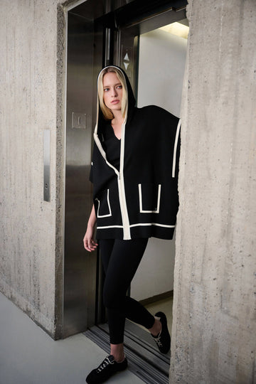 Joseph Ribkoff Black/Birch Dry Viscose Hooded Boxy Jacket