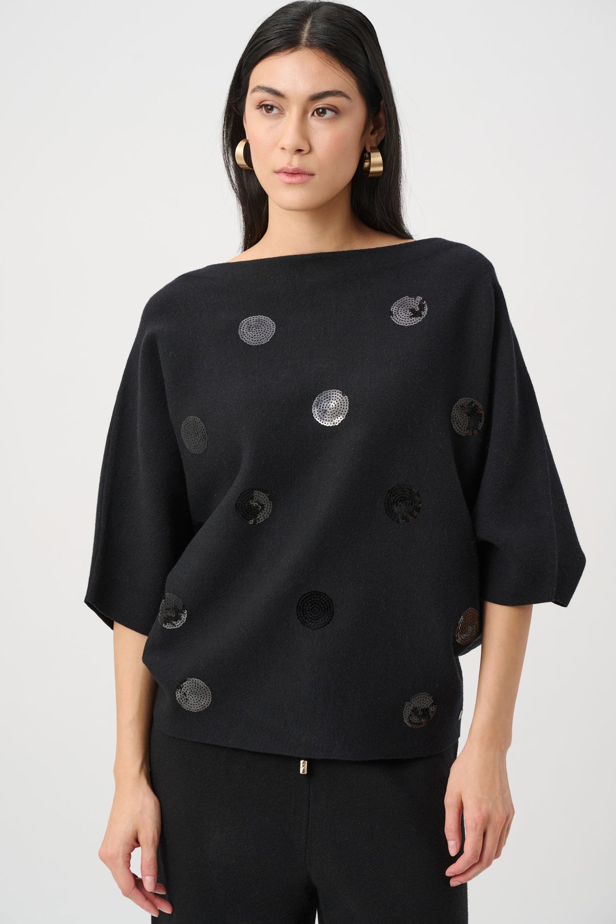 Joseph Ribkoff Black Brushed Viscose And Nylon Boxy Embroidered Sweater