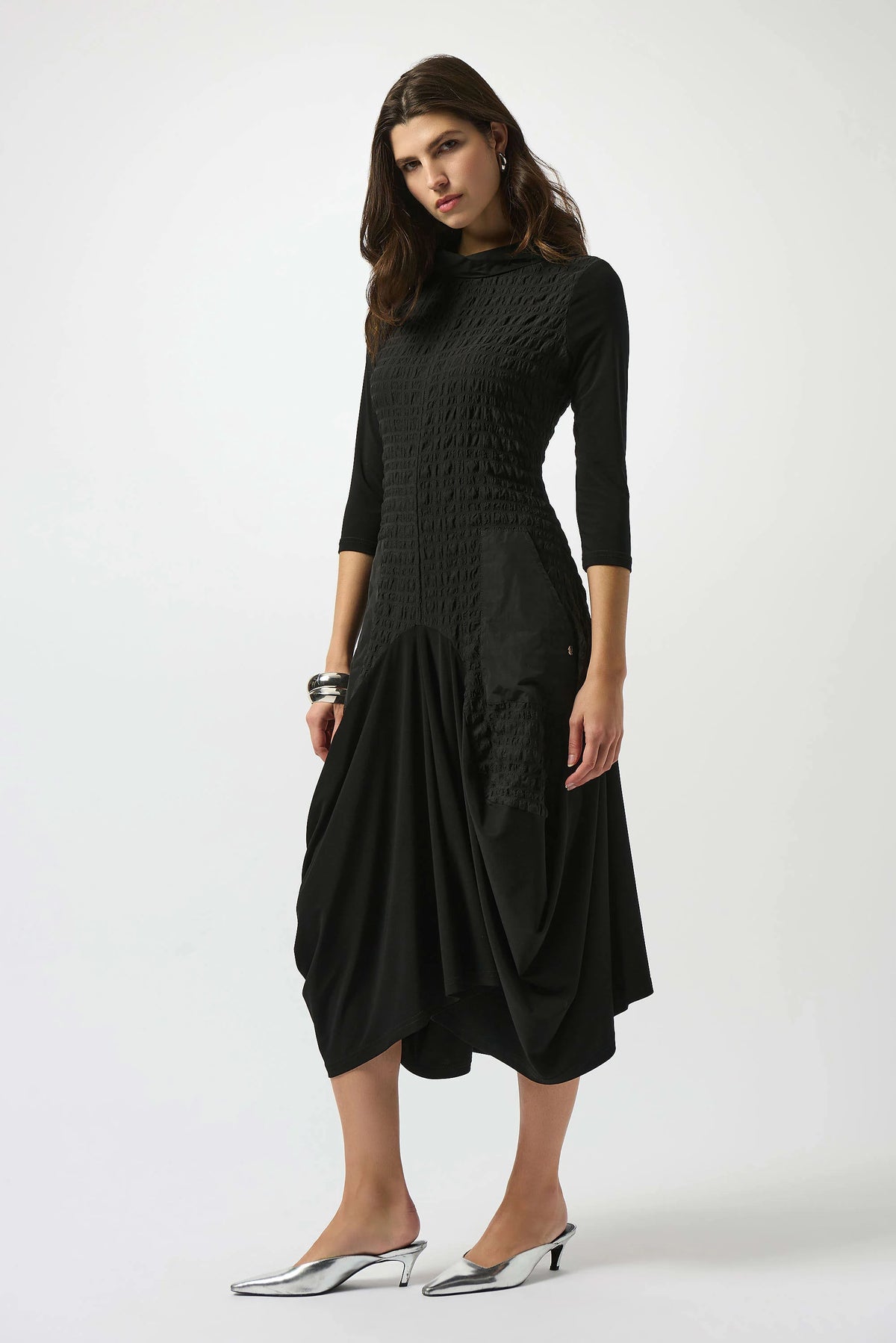 Joseph Ribkoff Black Bubble Jacquard &amp; Silky Knit Cocoon Dress