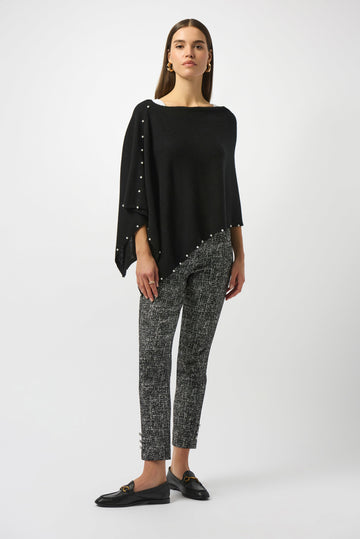 Joseph Ribkoff Black Cashmere Poncho with Pearl Detailing