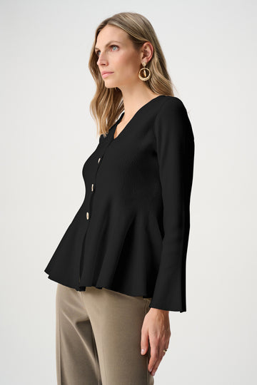 Joseph Ribkoff Black Cotton Knit Fit And Flare Peplum Cardigan