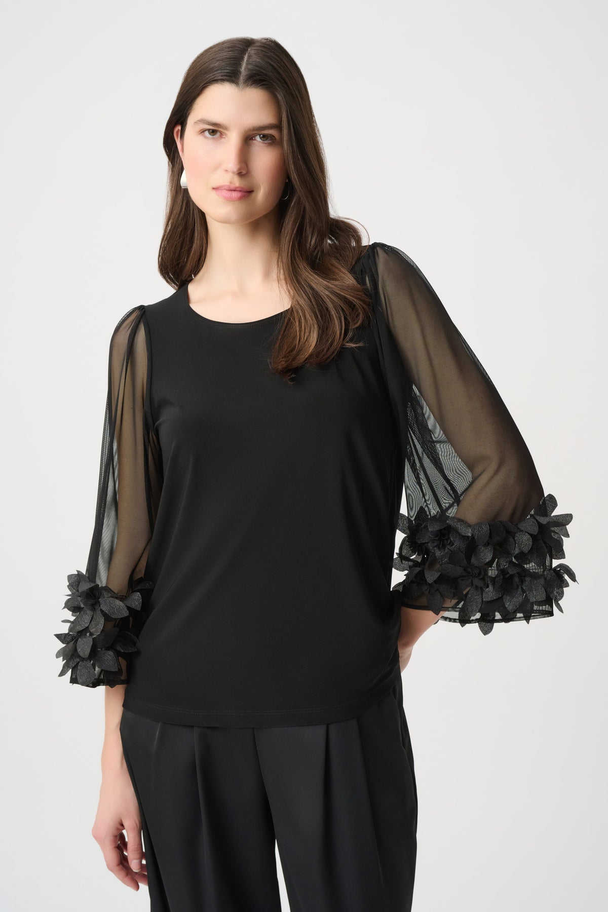 Joseph Ribkoff Black Embellished Bell Sleeve Top