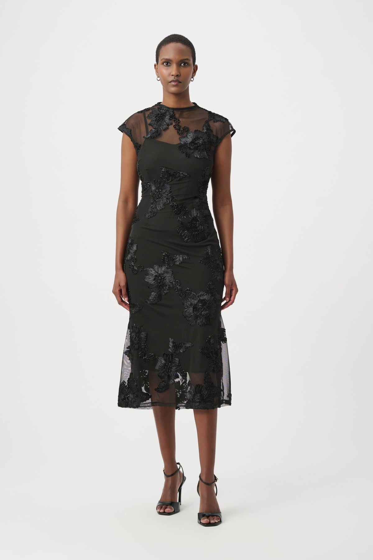 Joseph Ribkoff Black Embellished Trumpet Dress