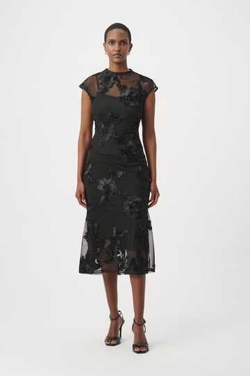 Joseph Ribkoff Black Embellished Trumpet Dress
