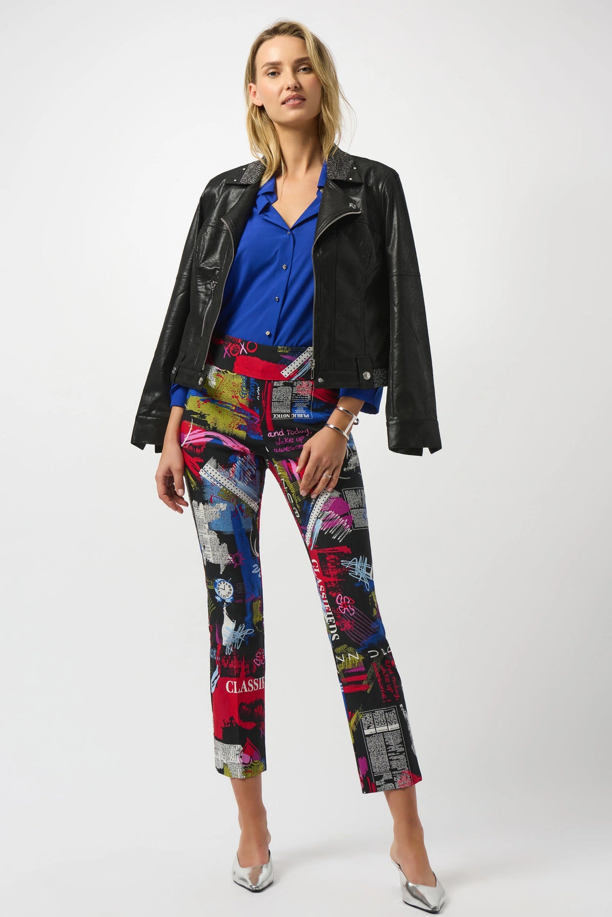 Joseph Ribkoff Black Foiled Faux Suede Fitted Jacket