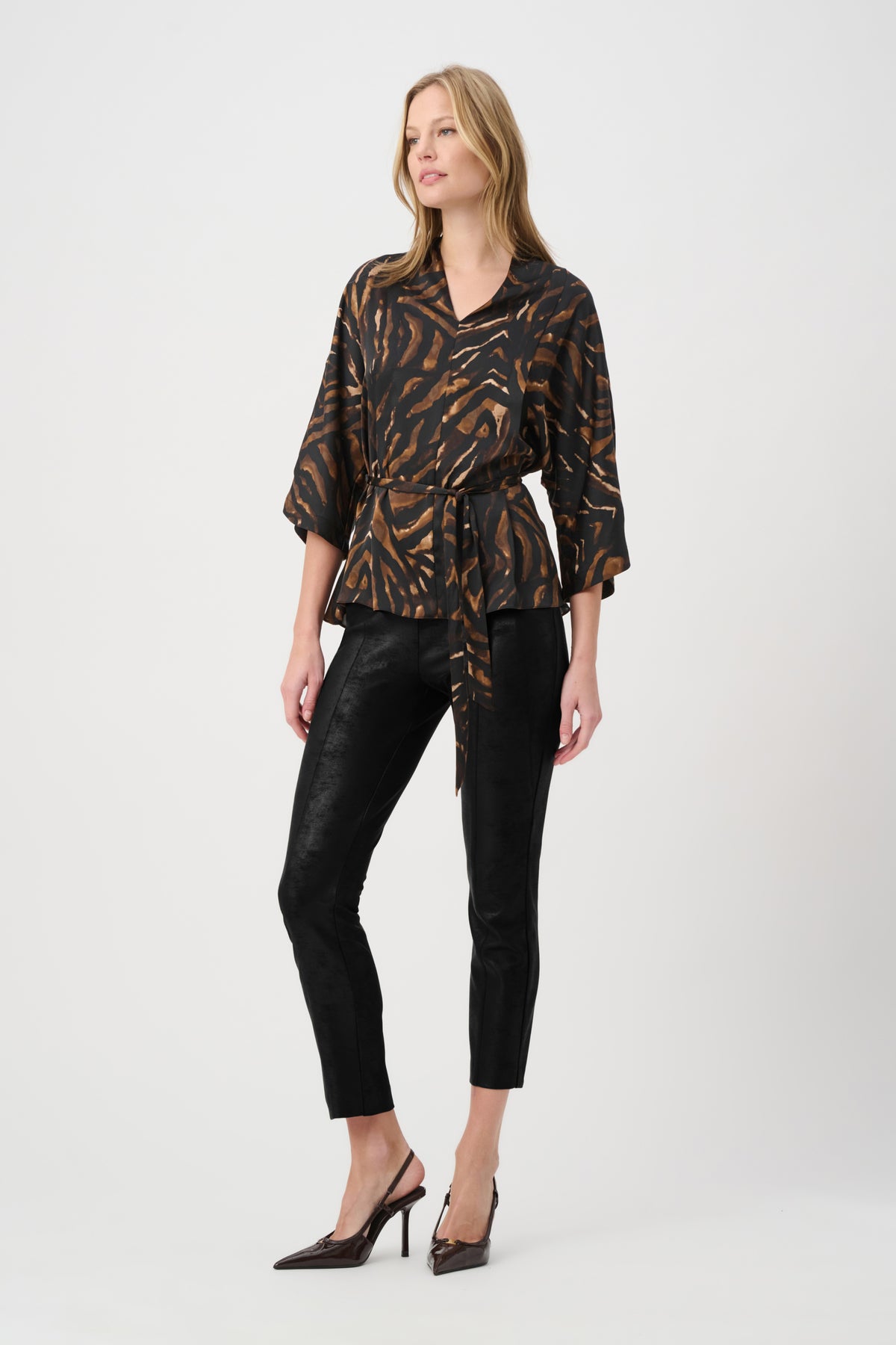 Joseph Ribkoff Black Foiled Knit Slim-Fit Pants