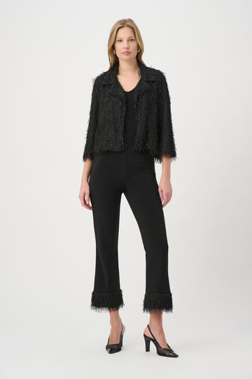 Joseph Ribkoff Black Fringed Flared Pant